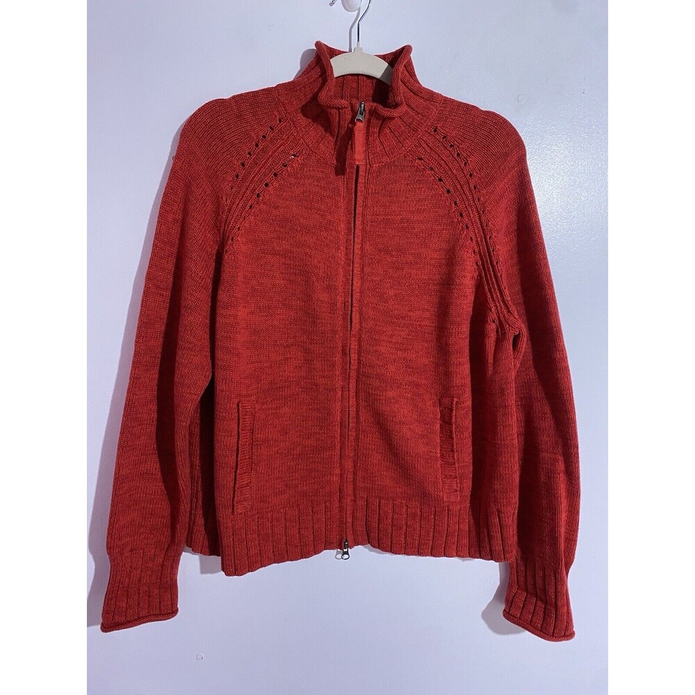 Eddie Bauer Cardigan Sweater Womens M Red Knit Grannycore Grandpacore Mock